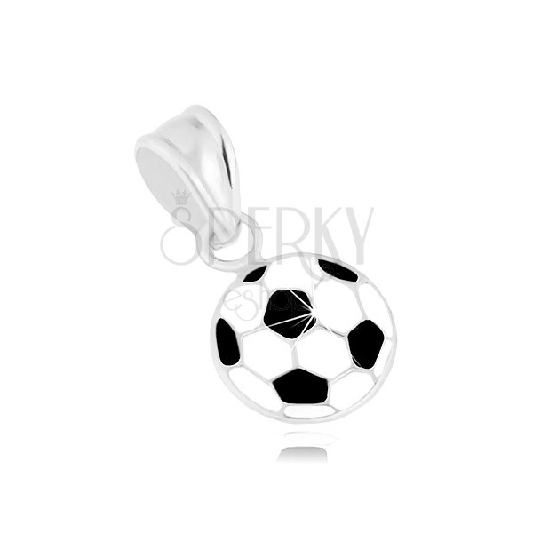 Lesklý přívěsek, stříbro 925, fotbalový míč pokrytý bílou a černou glazurou