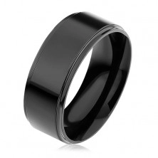 Černý prsten z chirurgické oceli, vyvýšený pás, vysoký lesk