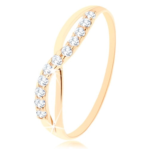 Zlatý prsten 585 - hladká a třpytivá vlnka z kulatých čirých zirkonků - Velikost: 65
