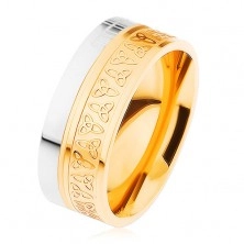Prsten z chirurgické oceli, stříbrná a zlatá barva, keltské uzly