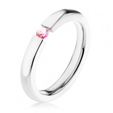 Prsten z chirurgické oceli, zaoblený povrch, růžový zirkon, 3 mm