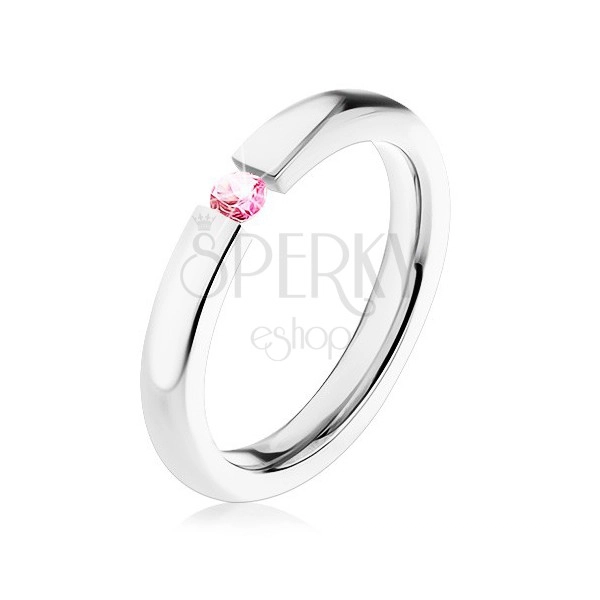 Prsten z chirurgické oceli, zaoblený povrch, růžový zirkon, 3 mm