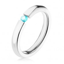 Prsten z oceli 316L, stříbrná barva, blýskavý zirkon v tyrkysovém odstínu, 3 mm