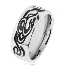 Prsten z chirurgické oceli, lesklá stříbrná barva, vyřezávaný motiv tribal