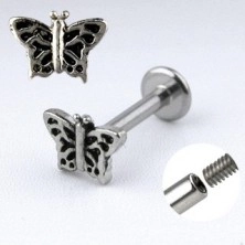 Ocelový piercing do brady - motýlek s křídly se zářezy