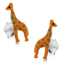 Stříbrné 925 náušnice, oranžová žirafa se šedými tečkami, puzetky
