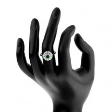Prsten ze stříbra 925, květ s obrysy čirých lupínků, zelený zirkonový střed