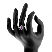 Prsten ze stříbra 925, zrnko fialové barvy s čirým zirkonovým lemem