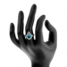 Prsten, stříbro 925, oválný světle modrý zirkon s čirým lemem, obrys zrnka