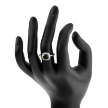 Prsten ze stříbra 925, zelený broušený zirkon - čtverec, třpytivý lem