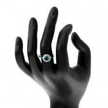 Blýskavý prsten, stříbro 925, kulatý zirkon akvamarínové barvy, čirý lem
