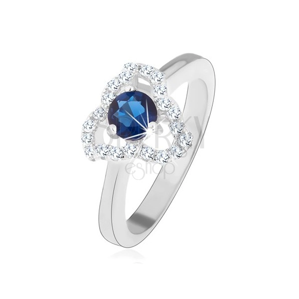 Prsten ze stříbra 925, zirkonový květ - modrý střed, zvlněné kontury lupínků
