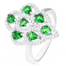 Prsten ze stříbra 925, blýskavý střapec ze zelených zirkonů s čirým lemem
