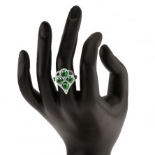Stříbrný prsten 925, střapec ze zelených zirkonových slziček s čirým lemem