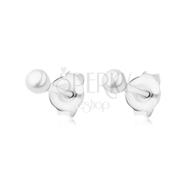 Puzetové náušnice, stříbro 925, drobná perla bílé barvy, 3 mm