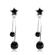 Stříbrné náušnice 925, černá zirkonová hvězdička, dvě černé perly