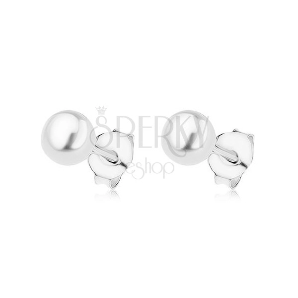 Puzetové náušnice ze stříbra 925, bílá kulatá perlička, 5 mm