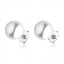 Stříbrné náušnice 925, bílá perla, 7 mm, puzetky