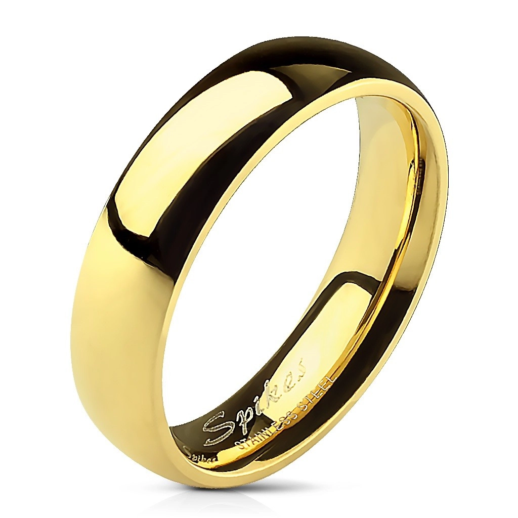 Prsten z chirurgické oceli, zlatý odstín, lesklý hladký povrch, 5 mm - Velikost: 54