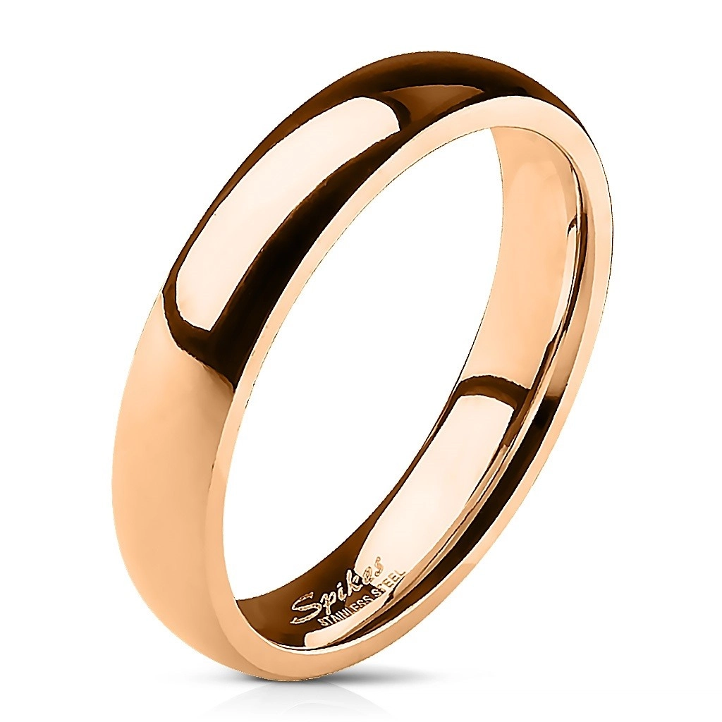 Ocelový prsten, měděný odstín, zrcadlový lesk, vypouklý povrch, 4 mm - Velikost: 67