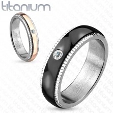 Titanový prsten, stříbrná a měděná barva, vroubkované okraje, 4 mm