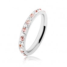 Prsten z oceli 316L ve stříbrné barvě, růžové a čiré zirkonky