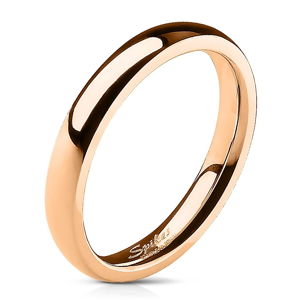 Ocelový prsten v měděném odstínu, vypouklá lesklá ramena, 3 mm - Velikost: 54