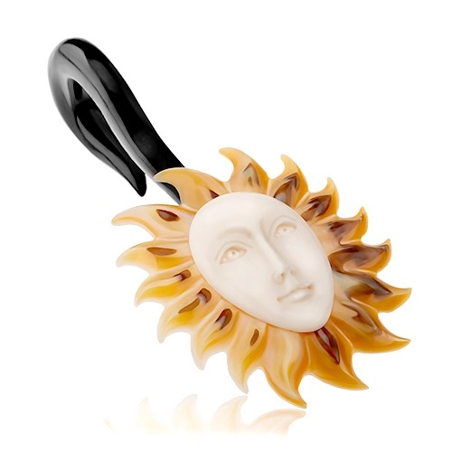 Plug do ucha z organického materiálu, černý háček, slunce s bílou tváří - Tloušťka : 8 mm