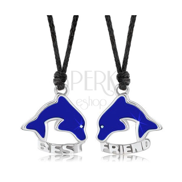 Dva náhrdelníky pro přátele, modří průhlední delfíni, BEST FRIEND