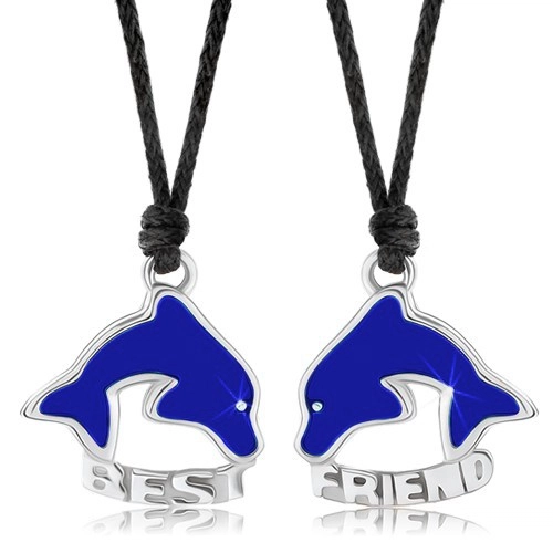 Levně Dva náhrdelníky pro přátele, modří průhlední delfíni, BEST FRIEND