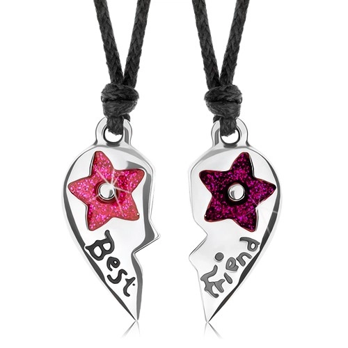 Levně Sada dvou náhrdelníků pro přátele, lesklé rozpůlené srdce, květy