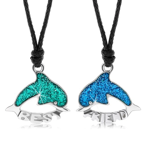 Levně Dva šňůrkové náhrdelníky, zelený a modrý delfín, glazura, BEST FRIEND