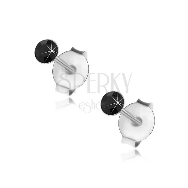 Stříbrné 925 náušnice, kulatý černý krystalek Swarovski, 3 mm