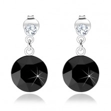 Stříbrné náušnice 925, kulaté krystaly Swarovski, černý a čirý odstín, 10 mm