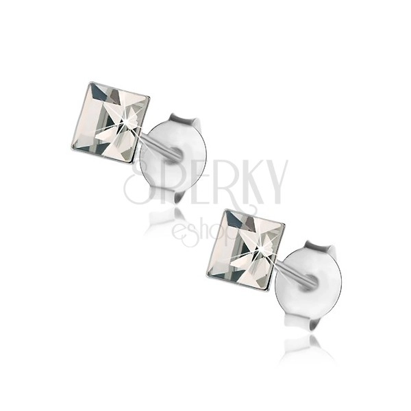 Puzetové náušnice - stříbro 925, čirý krystal Swarovski - čtverec, 4 mm 