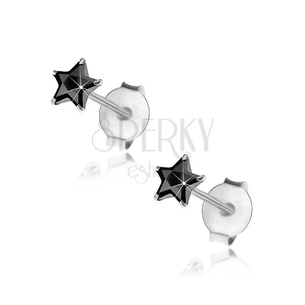 Náušnice ze 925 stříbra, puzetky, broušená hvězda z černého zirkonu, 4 mm