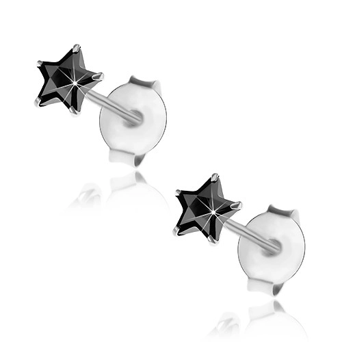 Levně Náušnice ze 925 stříbra, puzetky, broušená hvězda z černého zirkonu, 4 mm