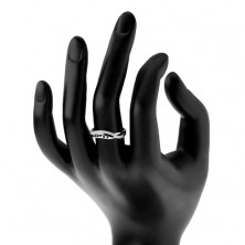 Prsten ze stříbra 925, čirá zirkonová vlnka, hladká linie s kulatými výřezy