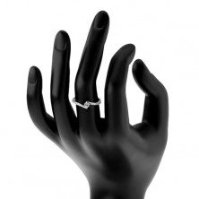Stříbrný prsten 925, kulatý čirý zirkon mezi zahnutými konci ramen