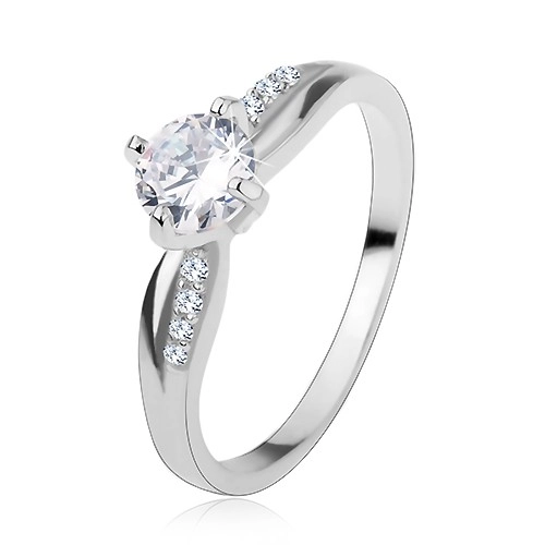 Zásnubní prsten, stříbro 925, hladká a zirkonová linie, blýskavý čirý zirkon - Velikost: 60
