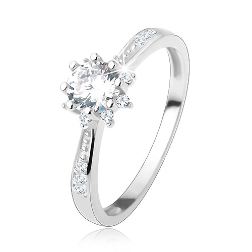 Zásnubní prsten - stříbro 925, zdobená ramena, třpytivý zirkonový květ - Velikost: 54