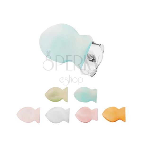 Stříbrné 925 náušnice, barevné perleťové rybičky, hladký plochý povrch