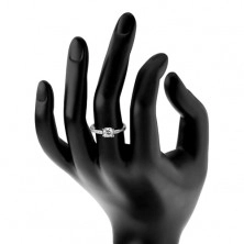 Stříbrný 925 prsten, lesklá ramena, kulatý broušený zirkon
