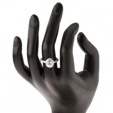 Prsten ze stříbra 925, lesklá ramena, kulatý čirý zirkon, třpytivý oválný lem