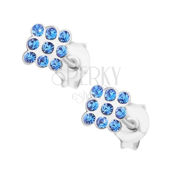 Puzetové náušnice, stříbro 925, světle modré kulaté krystalky Swarovski - čtverec