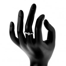 Zásnubní prsten, stříbro 925, lesklé zaoblené linie, kulatý čirý zirkon uprostřed