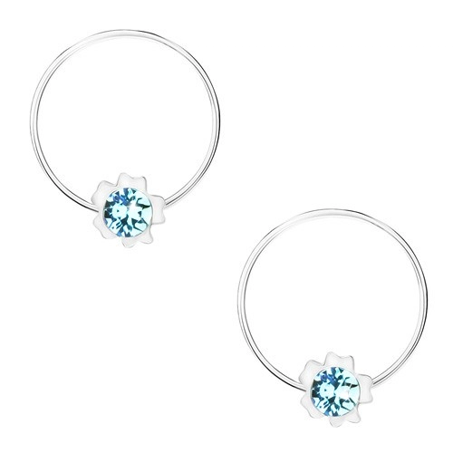Levně Kruhové náušnice, stříbro 925, světle modrý krystal Swarovski, květ
