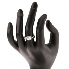 Stříbrný prsten 925, propletené zirkonové linie, oválný broušený zirkon