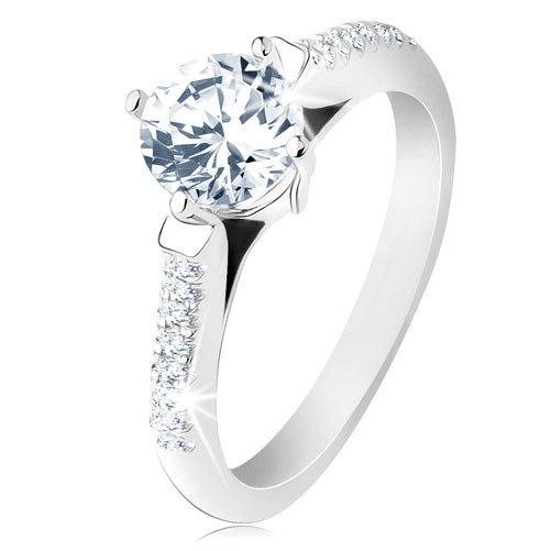 Zásnubní prsten, stříbro 925, zdobená ramena, kulatý průhledný zirkon - Velikost: 51