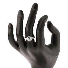 Stříbrný 925 prsten, široká ramena, blýskavá linie, kulatá objímka, broušený zirkon
